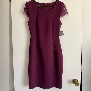 Purple Scuba Dress with Lace Sleeves